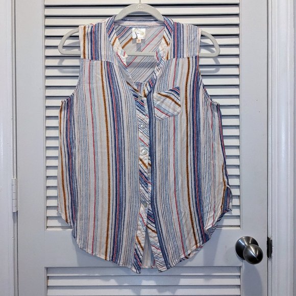 Anthropologie Tops - Fig & Flower Anthropologie Sleeveless Striped Button Up Bohemian Tank Womens Med